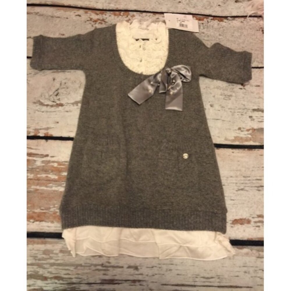 Microbe Gray Satin Bow Sweater Dress NWT